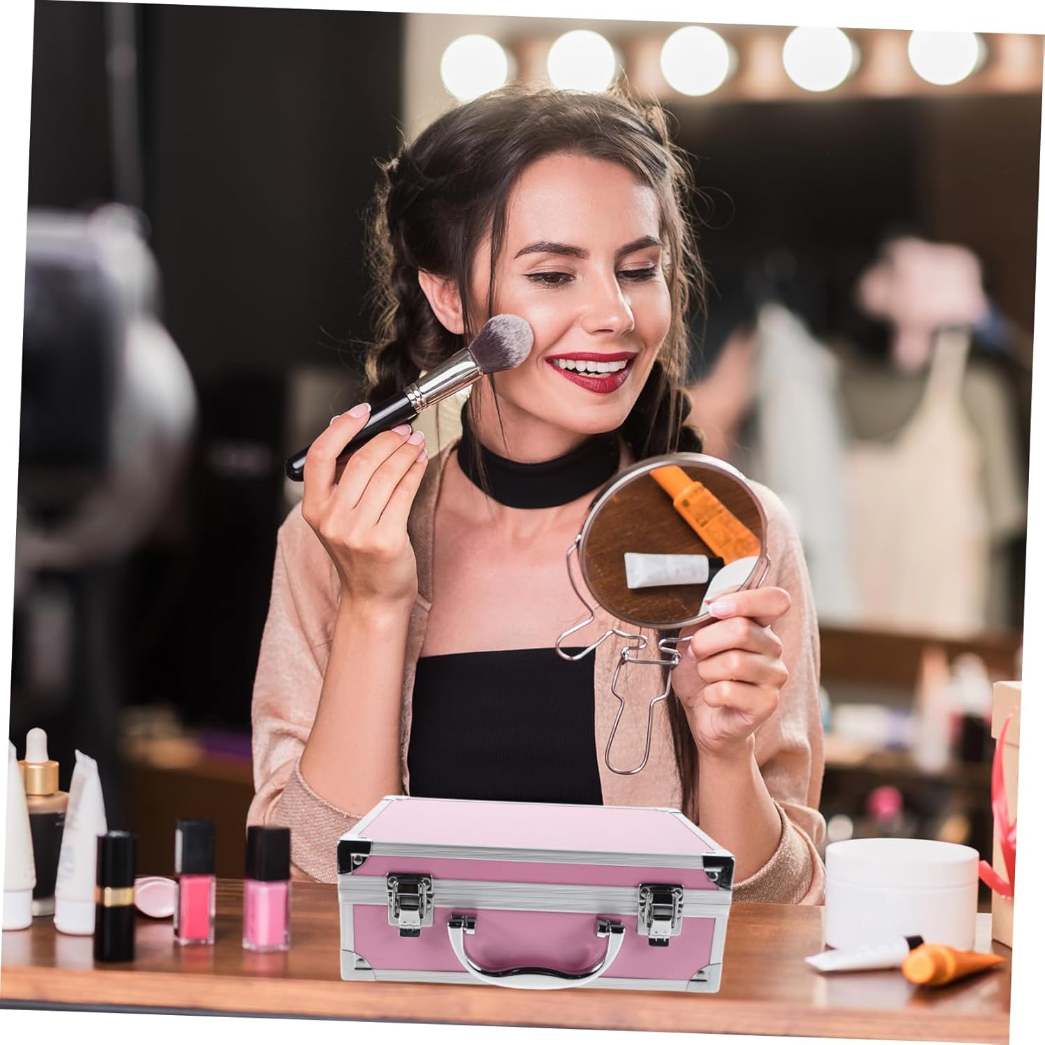 ABOOFAN Portable Aluminum Tool Box Multifunctional Storage Case for Tools Cosmetics Medical Supplies Spacious Organizer with Construction and Design Large Pink Color