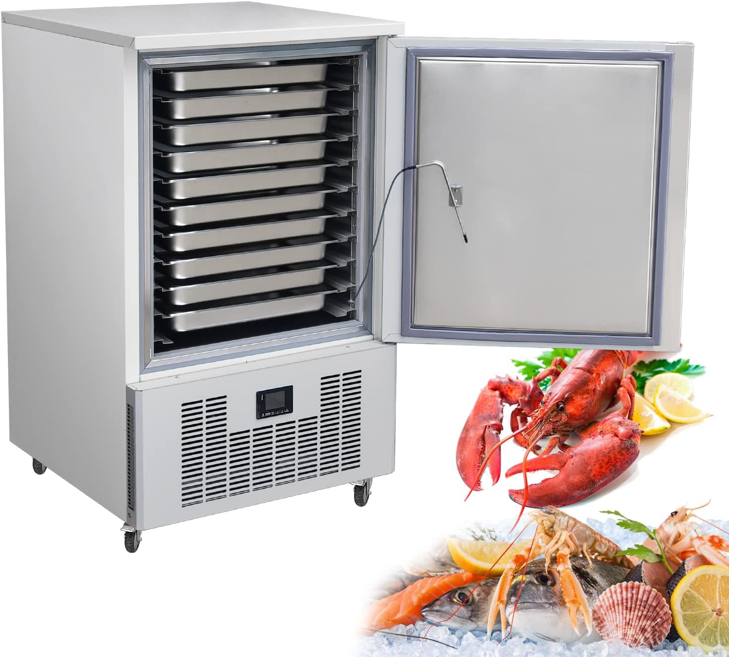 Kolice Commercial Restaurant 10 Trays Blast Chiller, Blast Freezer, Freezer, Chest Freezer for Hard Ice Cream, Fresh Meat, Chicken, Pastry, Fish in Hotels, Bars, Canteens, School, Bakery -40°F