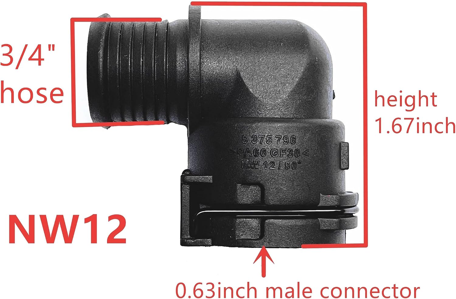 8375796, 90 Degree Coolant Hose Connector NW12, Replacement for BMW, X3, X5, X1, 3 Series, 5 Series, X7, 4 Series, Mercedes-Benz, Audi, VW, B38 B48 Engine, Threaded Barbed Radiator Water Pipe Elbow