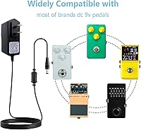 Vista 5 de Rockhouse 9V DC 500mA Guitar Pedal Power Supply Center Negative, 9 Volt 0.5a AC DC Power Cable Adapter 5.5 x 2.1 mm Cord for Boss 1 Spot Behringer