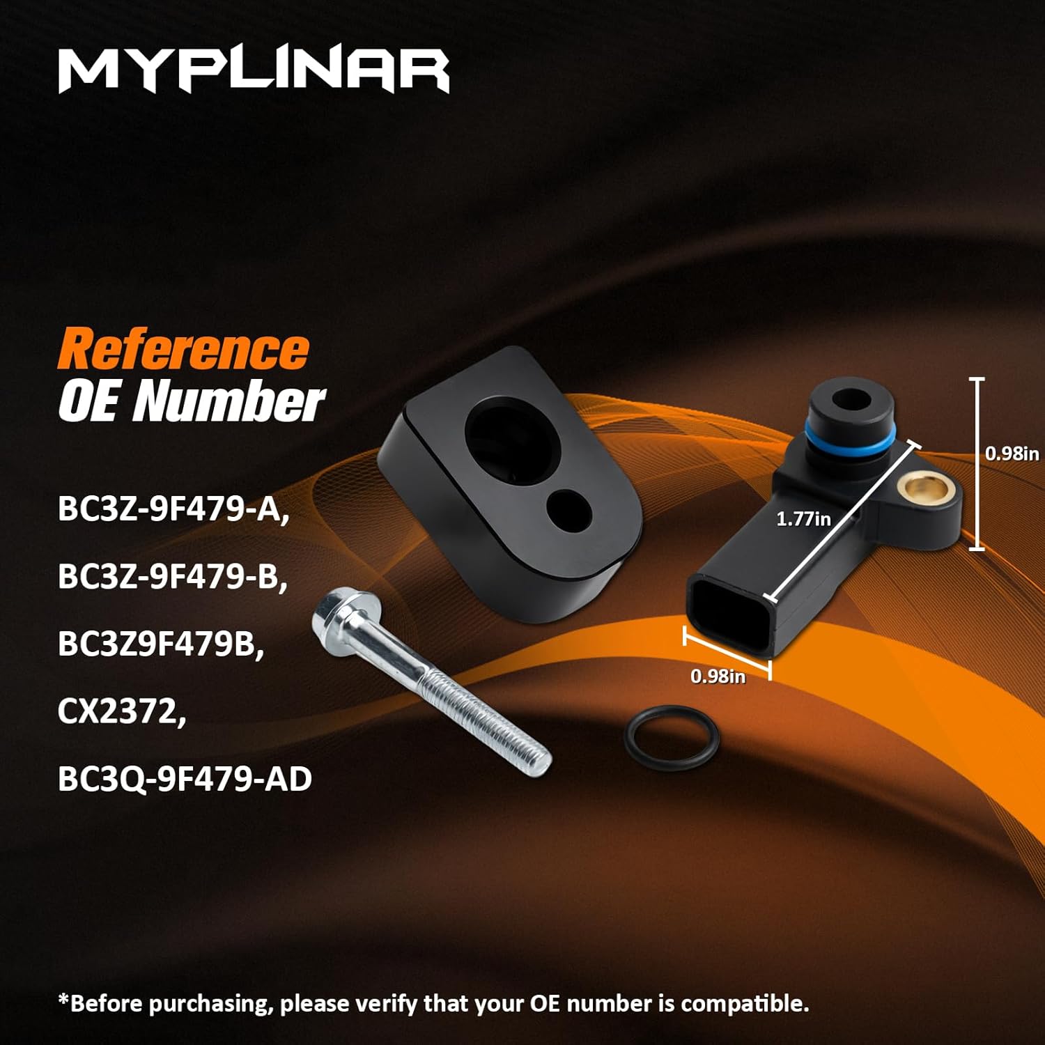 BC3Z-9F479-A MAP Sensor with Black Spacer Kit, Fit for 2011-2019 F-250 F-350 Super Duty 6.7L Powerstroke Diesel Absolute Pressure MAP Sensor, Replace# BC3Z9F479B, CX2372