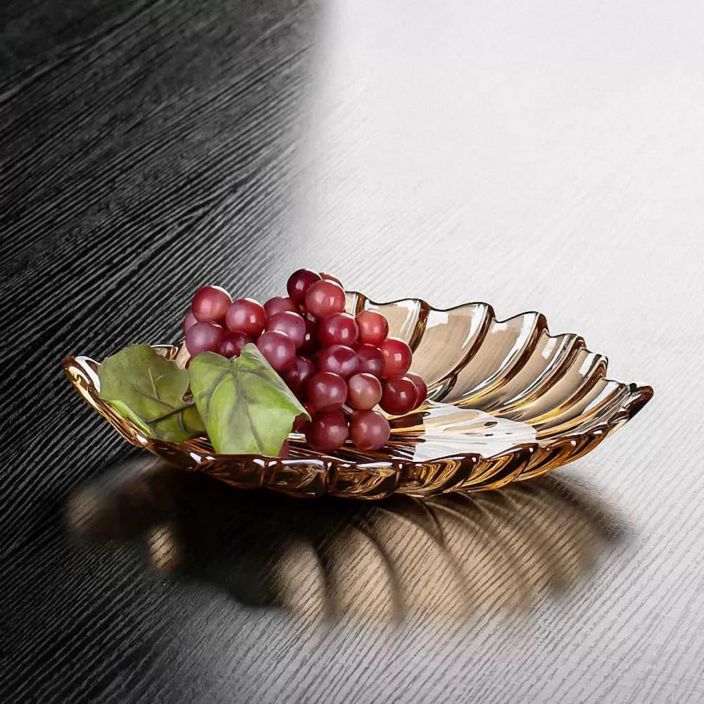MAGCOLOR Creative Gold Hand painted Crystal Glass Leaf-shaped Decorative Bowl -12.2 inch Diameter Fruit Display & Kitchen Table Centerpiece. (Gold)