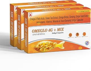 Omeglo 4G + Mix Omega-3 Fatty Acids with Green Tea, Ginkgo Biloba, Ginseng, Grape Seed Extract, 30 Softgel Capsules, Pack Price In India