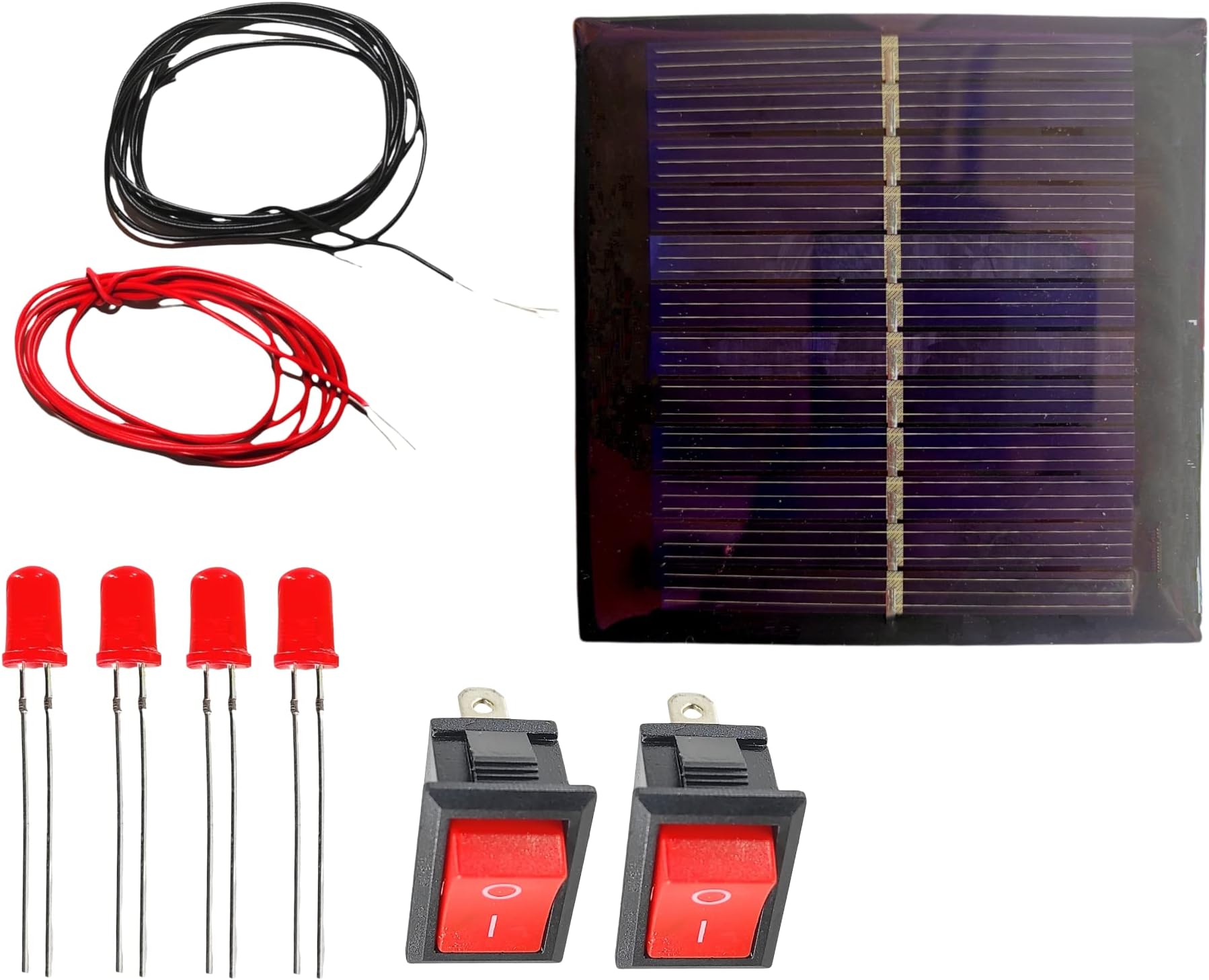Plastic ? Solar For Diy, Solar Panel 6V- 100 mAh, 70Mm*70Mm*03Mm, Solar Panel In Square Shape, 4 Red Leds, 2 Pin Red On/Off Switch, 2 Meter Wire