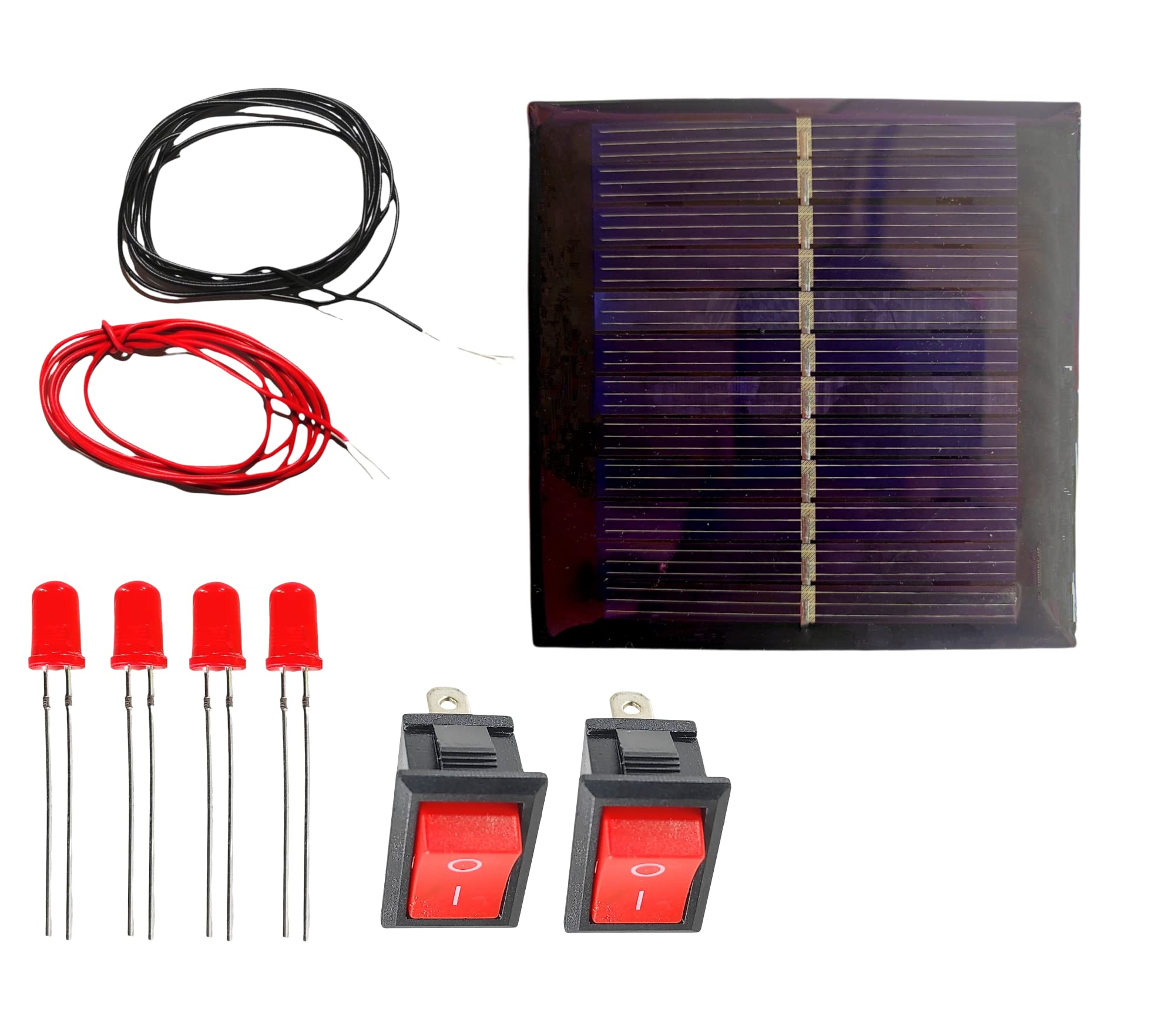 UNIVERSAL HUB Plastic ? Solar For Diy, Solar Panel 6V- 100 mAh, 70Mm*70Mm*03Mm, Solar Panel In Square Shape, 4 Red Leds, 2 Pin Red On/Off Switch, 2 Meter Wire