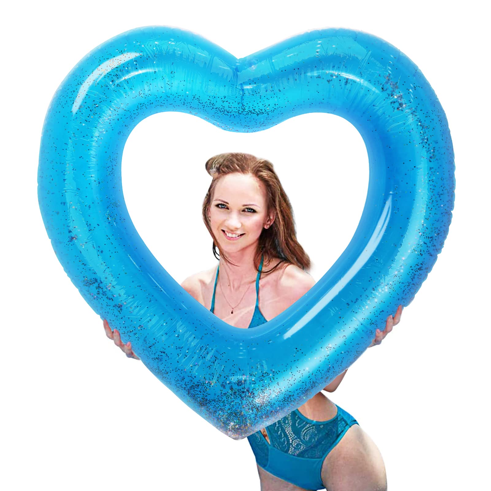 IAMGlobal 47" Glitter Heart Pool Float, Inflatable Swim Ring, Swim Party Toys, Party Lounge Raft, Swimming Float, Beach Floatie for Fun