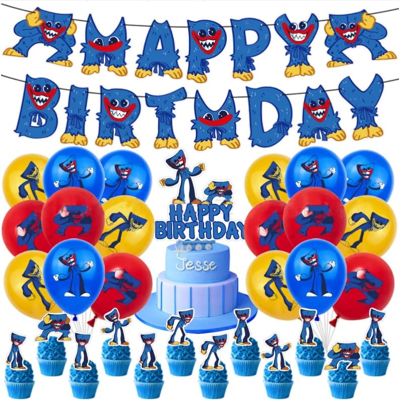 Moira Huggy Wuggy Theme Balloons Banner Poppy Play Time Birthday Party Decorations 32 Pc Set