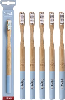 Niyok Bambus-Zahnbürste medium blau, 5er
