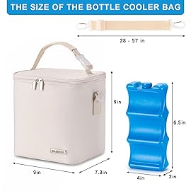 BABEYER Breastmilk Cooler Bag with Ice Pack Fits 6 Baby Bottles Up to 9 Ounce, Baby Bottle Bag with Shoulder Strap for Nursing Mom Daycare, Cream