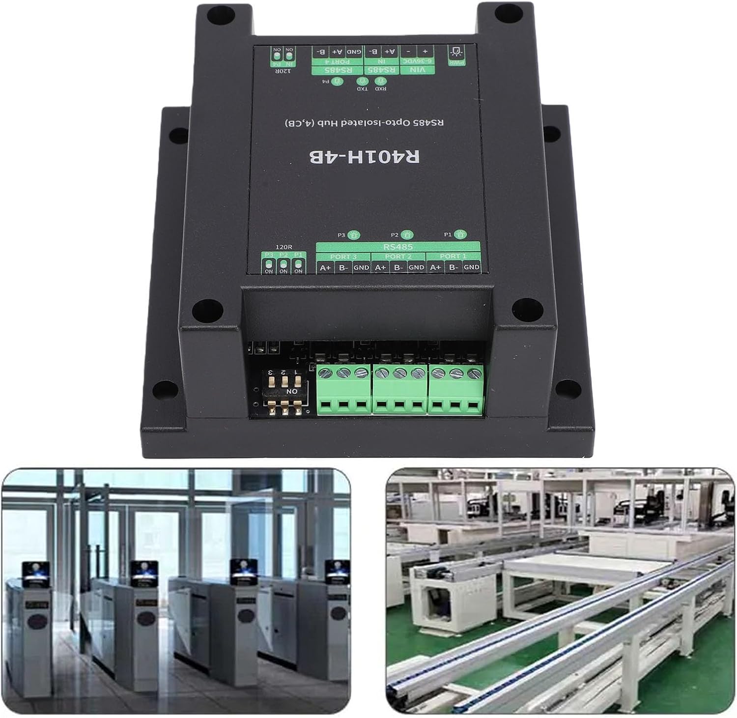 4 Port RS485 Opto Isolated Hub, Half Duplex Transparent Transmission, 3.5mm Terminal DIN Rail Mount, 32 Nodes Overcurrent Protection