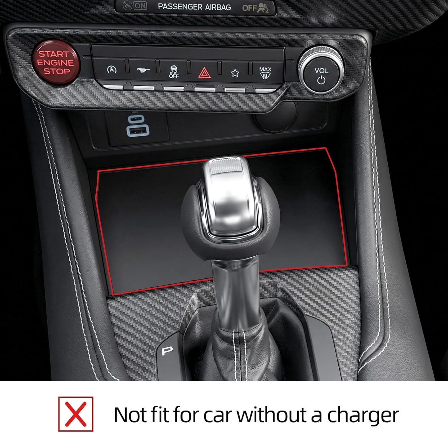 BETTERHUMZ Car Storage Panel Pad Compatible with Ford Mustang 2024 2025 for Alcantara Carbon Leather Protective Decor Mat Car Interior Accessories (Suede Black)