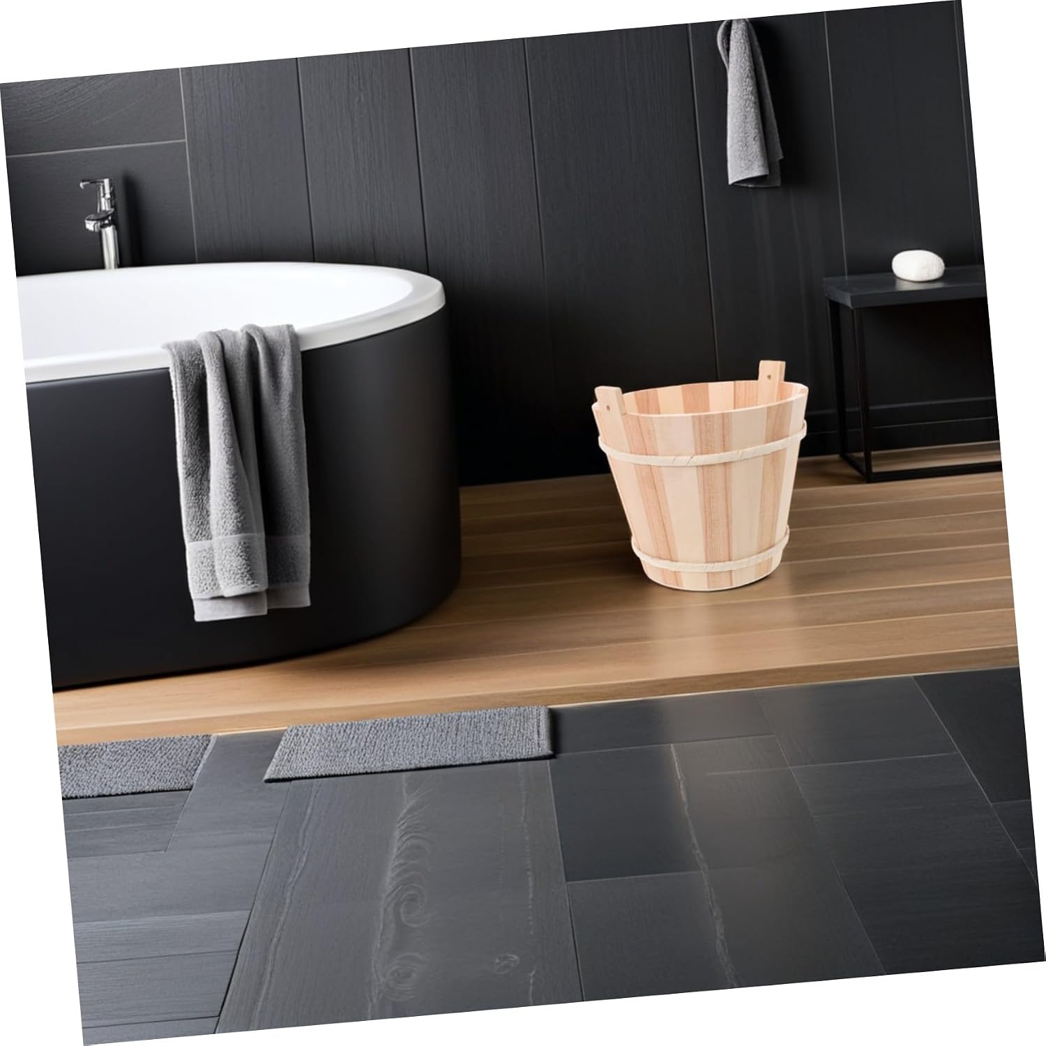 Wooden Bucket for Bath Salt and Aromatherapy Stones, 2pcs Spa Storage Tub with 18cm Top Diameter, 13cm Bottom Diameter, 13cm Height, Natural Wood for Bathroom and Sauna Use