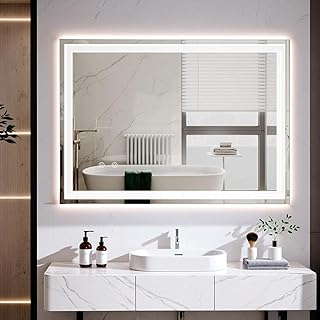 Clevich Badspiegel mit Beleuchtung 70×50 cm, LED Spiegel mit 3 Lichtfarben Dimmbar, Gehärtetes Glas Explosionsschutz, Touch-Schalter, Memory-Funktion, Beschlagfrei, Badezimmerspiege mit Licht