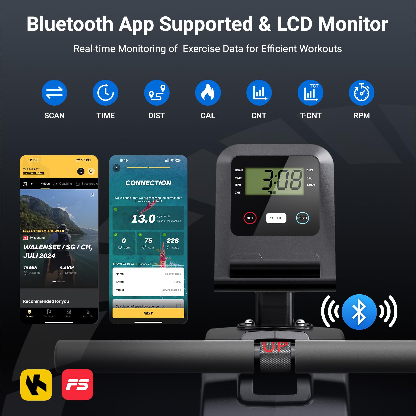 Rameur Pliable Magnétique 16 Niveaux Résistance Silencieux avec APP Support Tablette