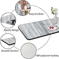 Vista 5 de Mantel rectangular blanco ajustable, textura de madera gris, borde elástico, impermeable, lavable, 72 x 30 pulgadas, paneles de madera antigua