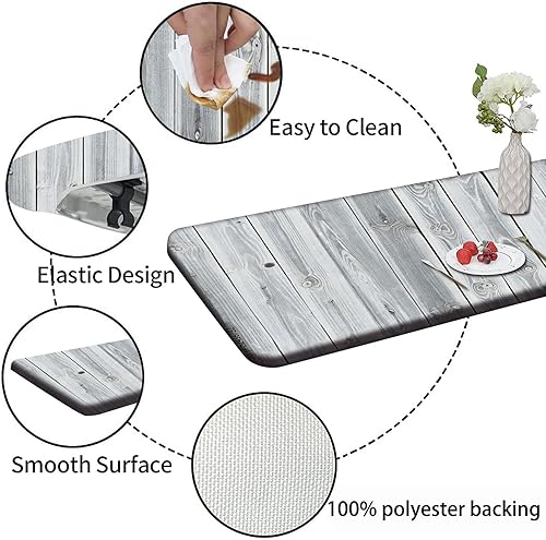 Miniatura 5 de Mantel rectangular blanco ajustable, textura de madera gris, borde elástico, impermeable, lavable, 72 x 30 pulgadas, paneles de madera antigua,