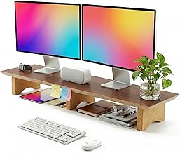 Aothia Large Computer Monitor Stand, Wooden Riser with Sustainable Cork Block Legs for Heavy Laptops/Computer/TV/PC, Perfect Shelf Organiser for Office/Home (Walnut, Large)