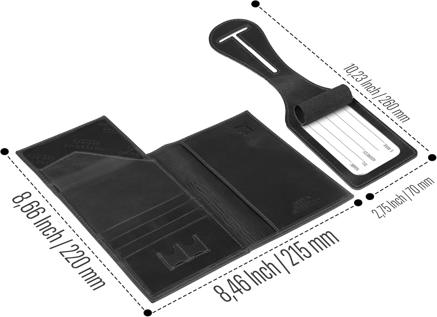 Otto Angelino Real Leather Passport Wallet - RFID Blocking with Ticket Slot and Baggage Tags