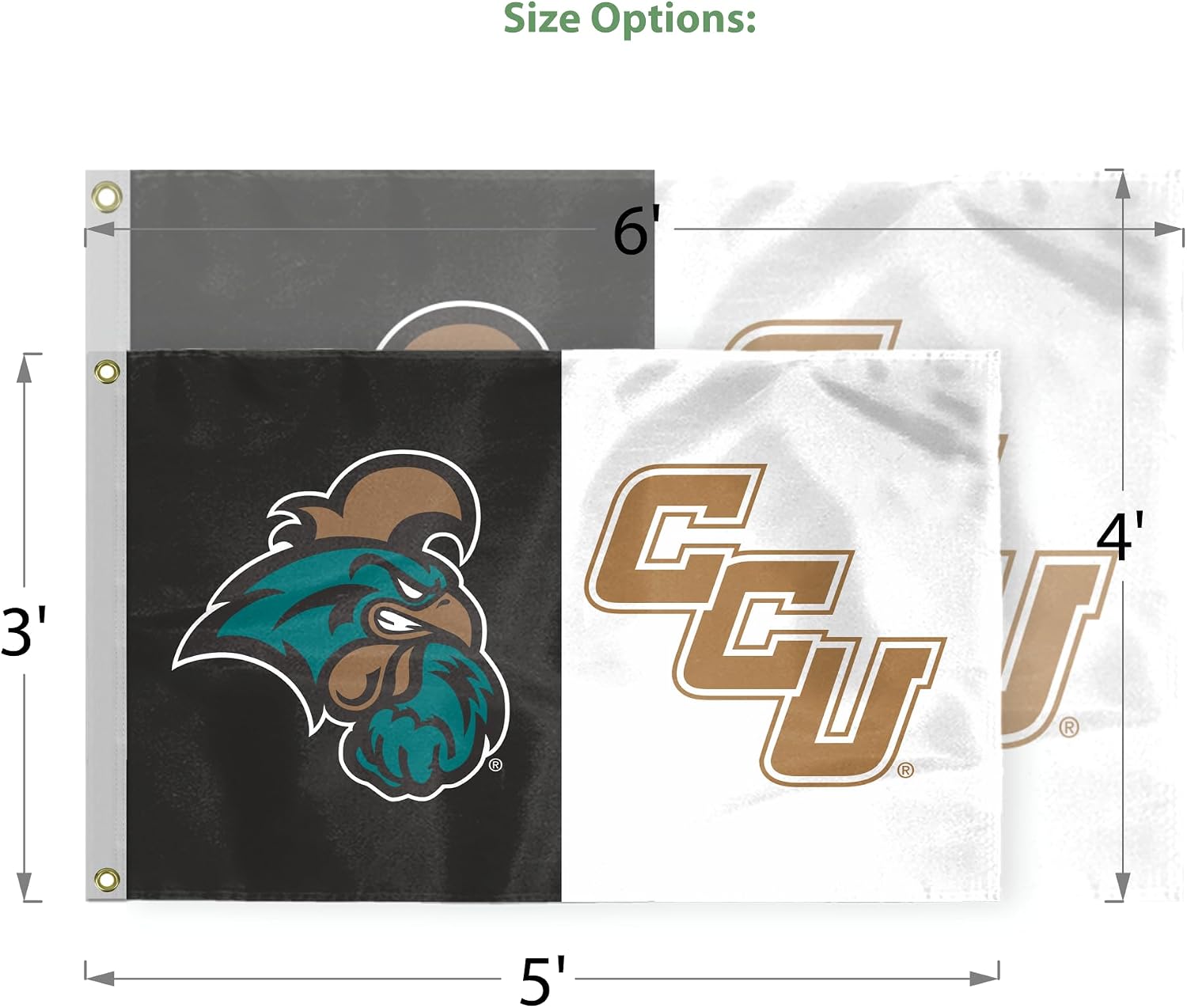 AGAS Large Coastal Carolina CCU University Chanticleers 4 x 6 Feet Flag Printed 200D Nylon with Brass Grommets 4 x 6 ft Stadium Flag