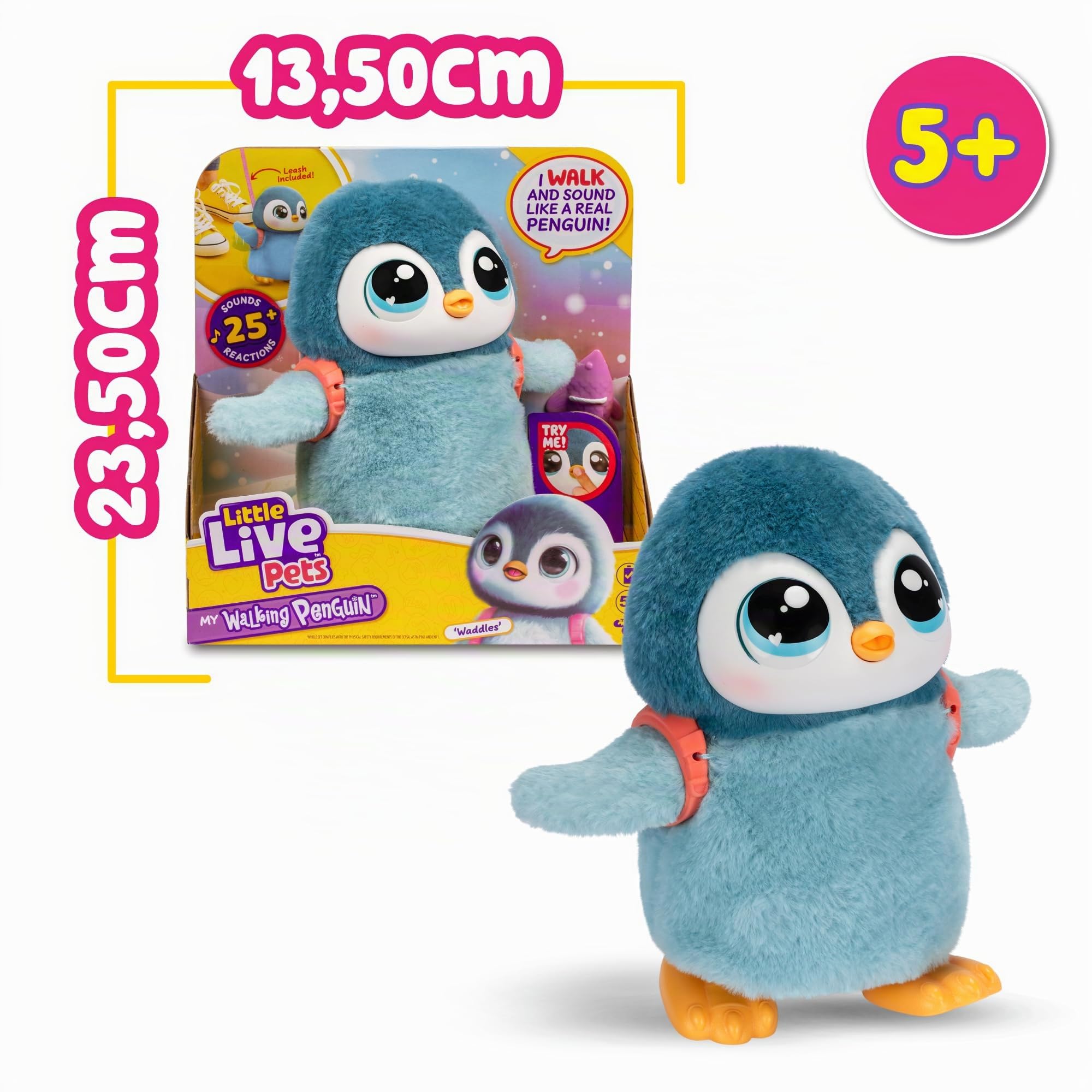Little Live Pets - My Pet Penguin, Waddles Pinguino Pet Toy, 25 Suoni e Reazioni, Pupazzo di Peluche Interattivo, Sposta le Ali e Canta dopo aver mangiato, 4 anni, Famosa (LP600000)