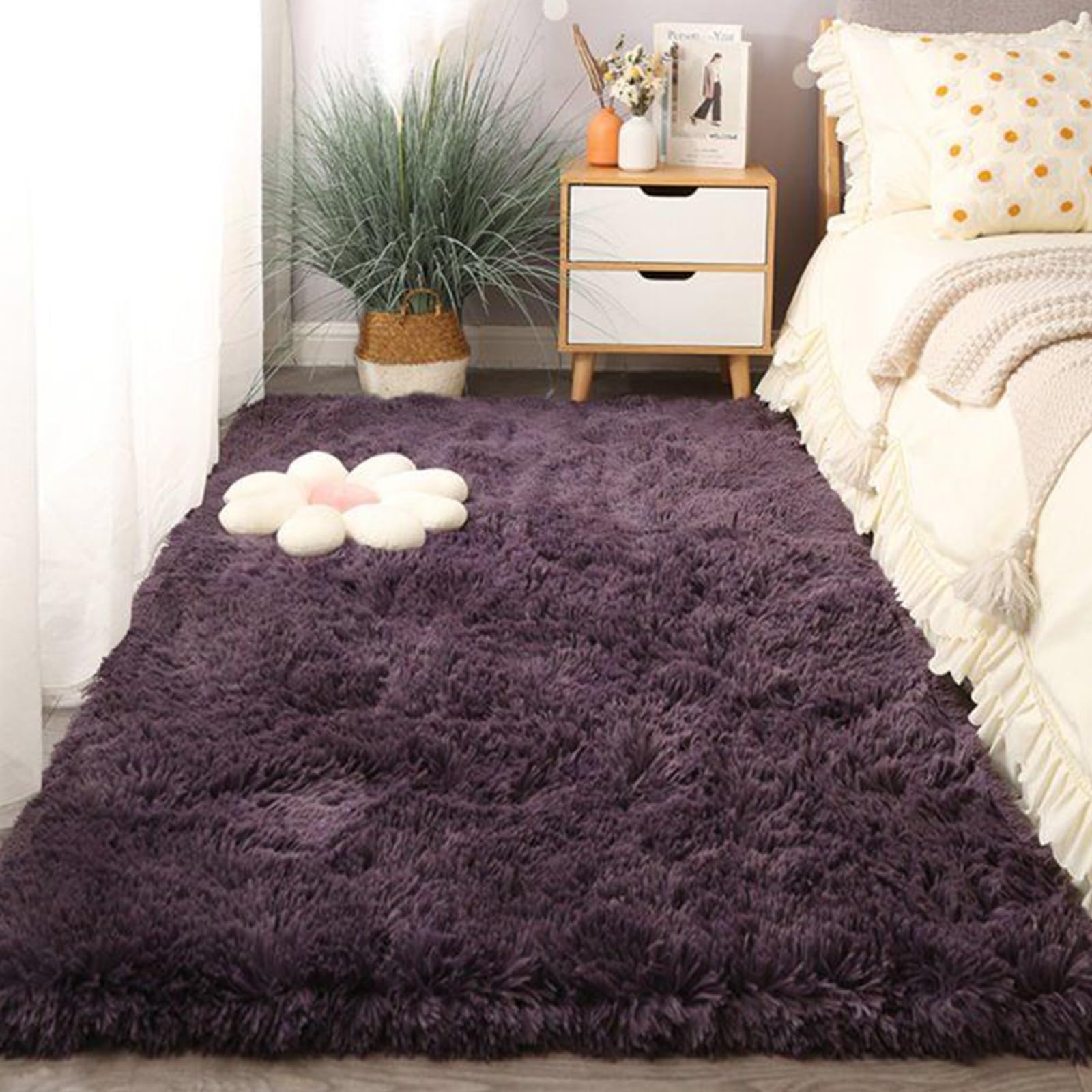 Tapis moderne à poils longs 215 x 295 cm antidérapant et grand format