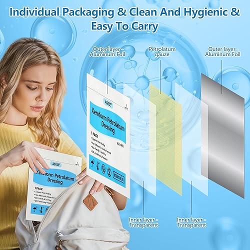 Miniatura 2 de Paquete de 40 parches médicos Xeroform de vaselina para vendaje, almohadillas de gasa no adherentes de 4 x 4 pulgadas, parche de gasa de malla fina