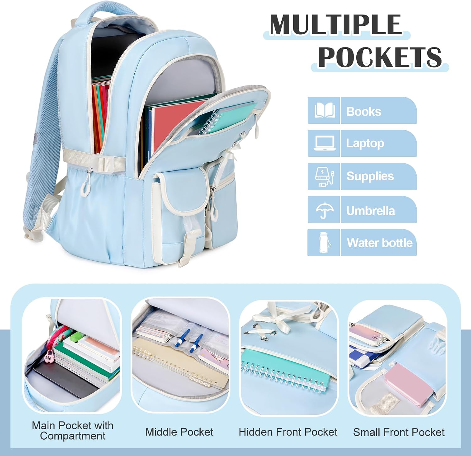 DIGOBAY Backpacks for Girls - 3PCS Girls Backpack with Lunch Box & Pencil Pouch School Backpacks for Elementary Middle High College School Bookbag for Teen Girl Kids Students Blue