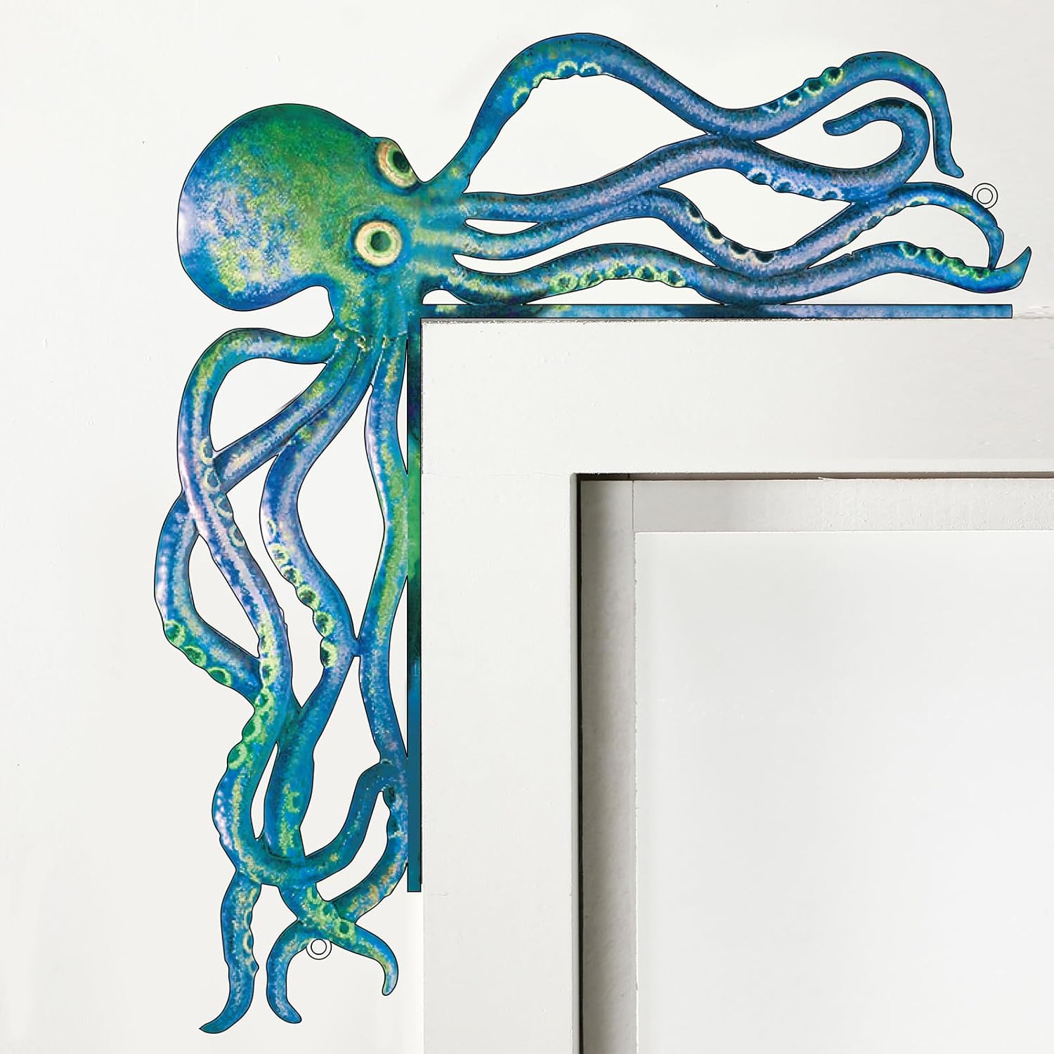 FairySandy Octopus Metal Door Frame Decoration 11.81x10.43" Ocean Blue - Indoor Outdoor Home Decor for Doors Windows Office