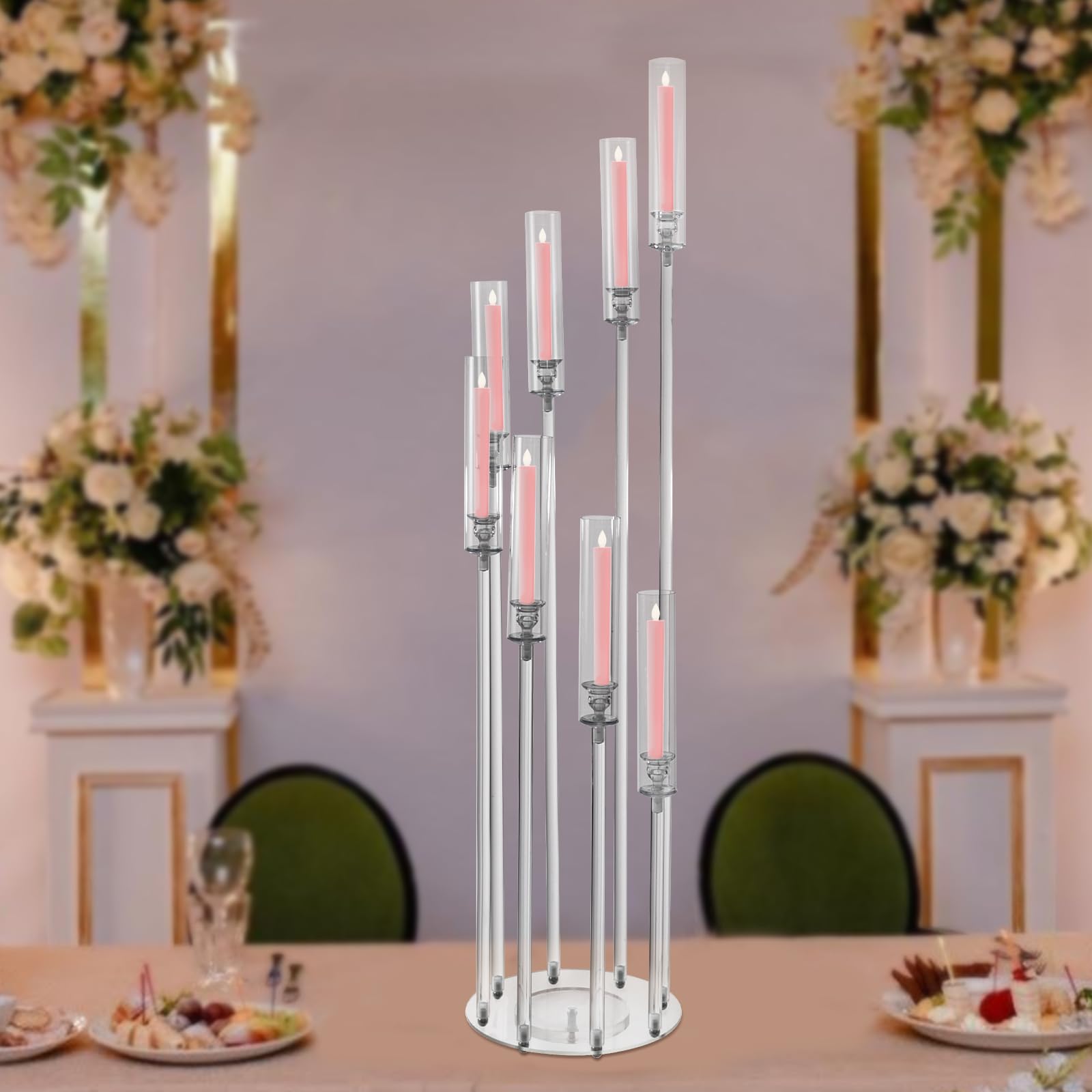 8 Arms Acrylic Candlestick Holders Clear Candle Holder Table Modern Candelabra Centerpieces for Home Wedding Dinner Party Formal Event Table Decoration, Clear