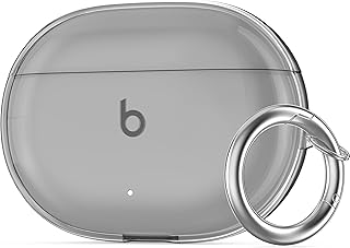 NIUTRENDZ Clear Case for Beats Studio Buds Case Soft TPU Protective Cover with Carabiner Compatible with Beats Studio Buds (Clear Black)