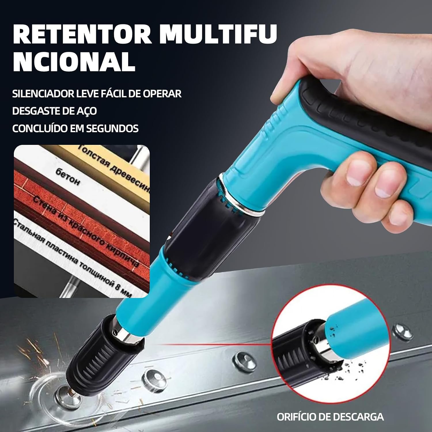 Pistola de Fixação Finca Pino com 10 Pinos Óculos de Proteção e Acessórios, para Concreto, Madeira e Metal Pistola de Fixação Finca Pino com 10 Pinos Óculos de Proteção e Acessórios, para Concreto, Madeira e Metal