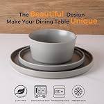 AmorArc Ensembles de repas en céramique pour 4, Ensembles de plaques et de bols en grès plat, résistant à l'écharpe et à la fissure & Set de vaisselle micro-ondes, résistant aux rayures- Service pour 4 (12pc)-Matte Gray