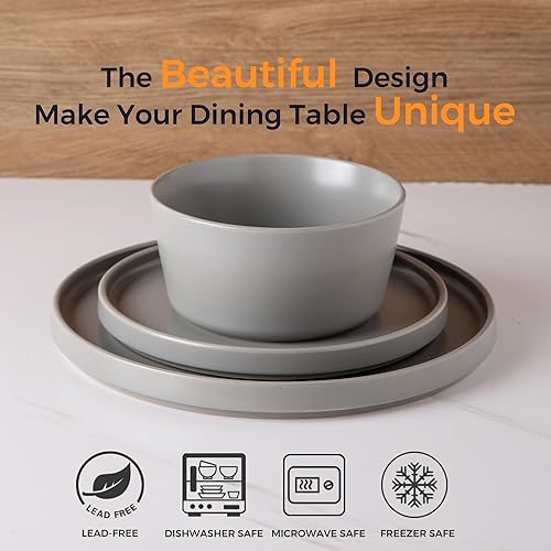 Miniatura 2 de AmorArc Juego de 4 vajilla de cerámica, modernos platos y cuencos planos de cerámica, resistentes a las astillas y grietas, aptos para lavavajillas