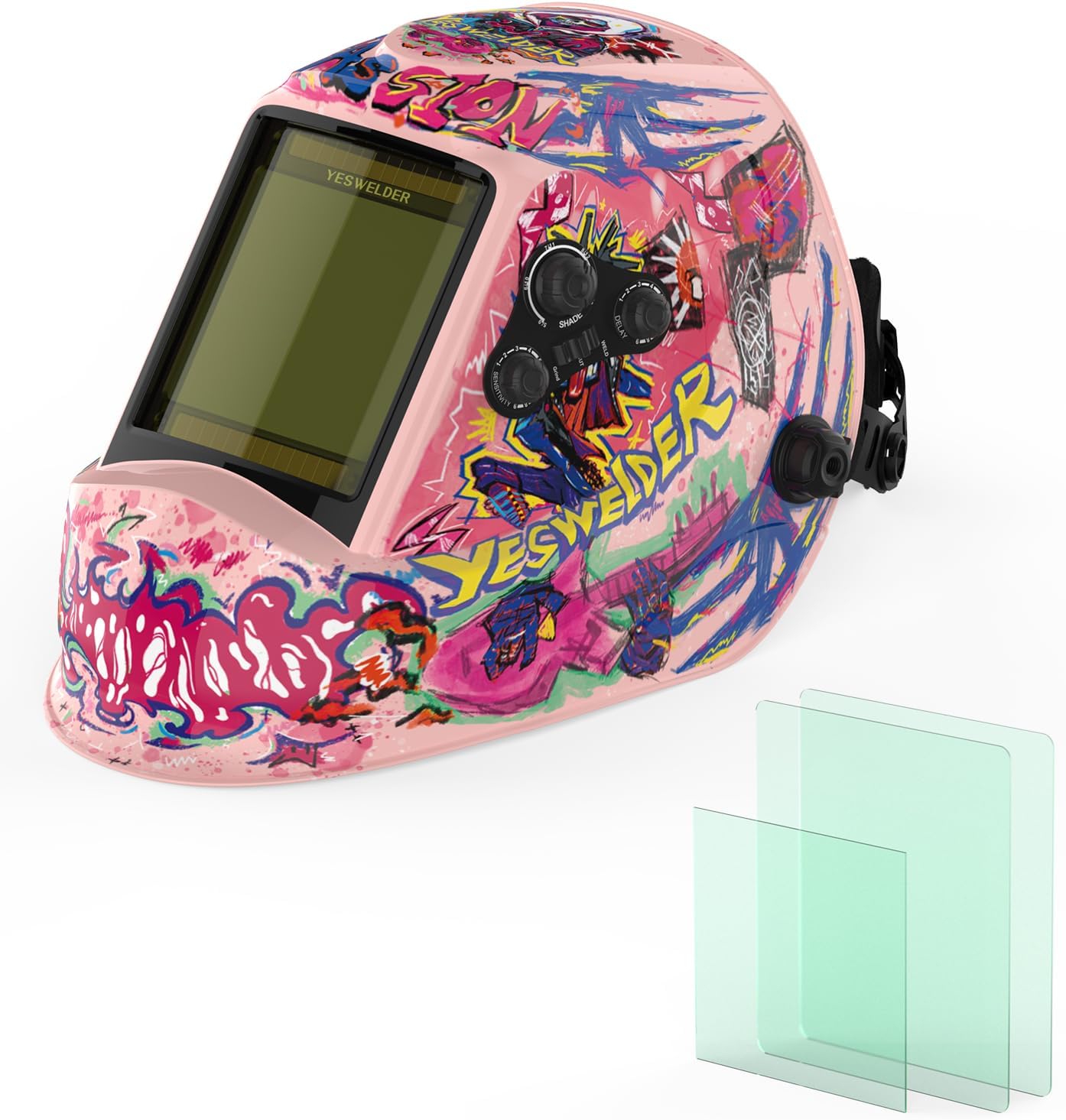 YESWELDER Large Viewing Screen 3.93"X3.66" True Color Solar Power Auto Darkening Welding Helmet & Replacement Lens