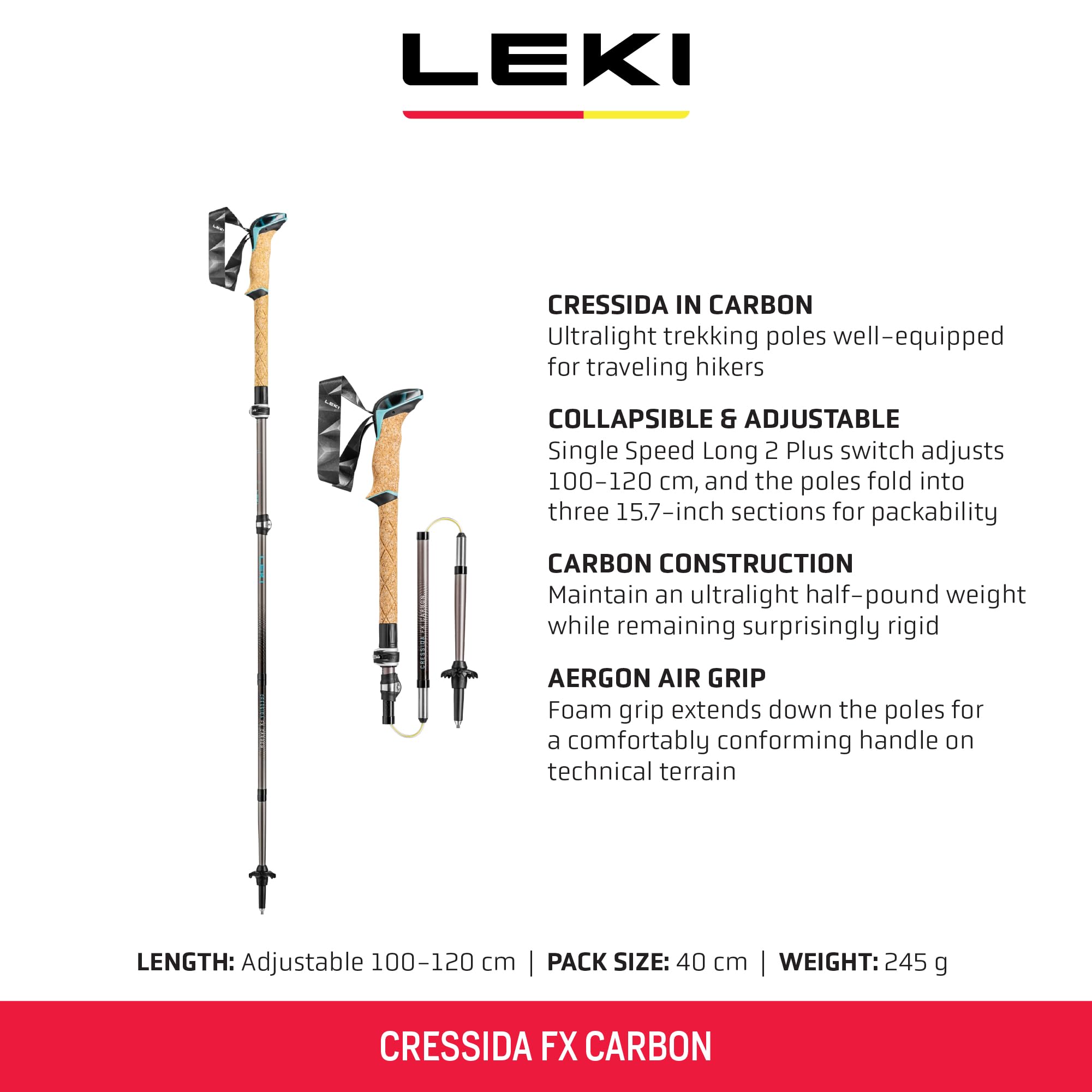 LEKI Cressida FX Carbon Collapsible Lightweight Walking Poles for Trekking & Hiking - Brown-Lightblue-Metallic - 100-120 cm