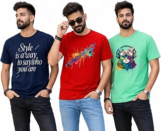 Teeshelves Men's Printed T-Shirt Combo Pack of 3 | Regular Fit Cotton Tshirts for Man - TS-CO3-MDST-APR Price In India