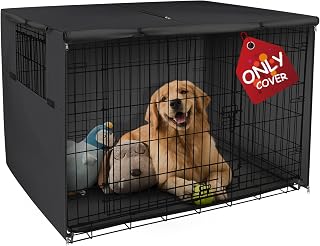 ExploreLand Heavy Duty Dog Crate Cover for 42 Inch Wire Kennel - Windproof Sunshade, Secure Toggles, Breathable Mesh (Black)