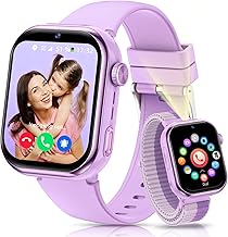 RUXINGX 4G Children's Smartwatch, Children's Smartwatch with GPS, Calls, IP68 Waterproof, Dual Camera, Voice Chat, Flashlight, School Mode, Pedometer, Alarm Clock Smart Watch Girls Boys Purple