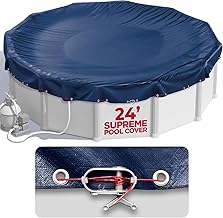 24 ft Round Pool Cover for Above Ground Pools, Above Ground Pool Cover, Swimming Pool Cover, Winter Pool Cover, Keeps Out Debris, Cold and UV Resistant, Supreme Mesh, Navy Blue