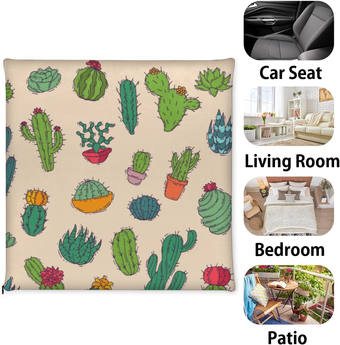 Cactus Plant Print Foam Padded Seat Cushions for Office Chairs Comfortable Chair Cushions for Dining Room Washable Chair Seat Pads 16x16
