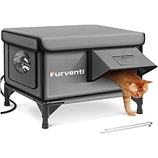 Outdoor Heated Cat House in Winter,Extremely Insulated & Weatherproof,Elevated Feral Cat Shelter with Waterproof Eaves & Escape Door for Outside Stray Barn Cat(Dark Green,L:28.0" Lx16.5 Wx20.0 Th)