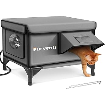 Outdoor Heated Cat House in Winter,Extremely Insulated & Weatherproof,Elevated Feral Cat Shelter with Waterproof Eaves & Escape Door for Outside Stray Barn Cat(Dark Green,L:28.0" Lx16.5 Wx20.0 Th)