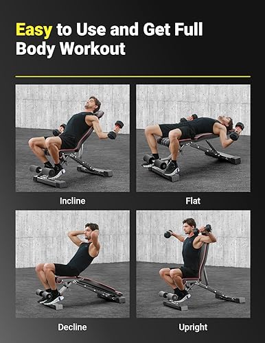 Miniatura 6 de Yoleo Adjustable Weight Bench, 660LB Foldable Workout Bench with Extended HeadNeck ProtectionSpine Support for Bench Press, Fast Folding Incline