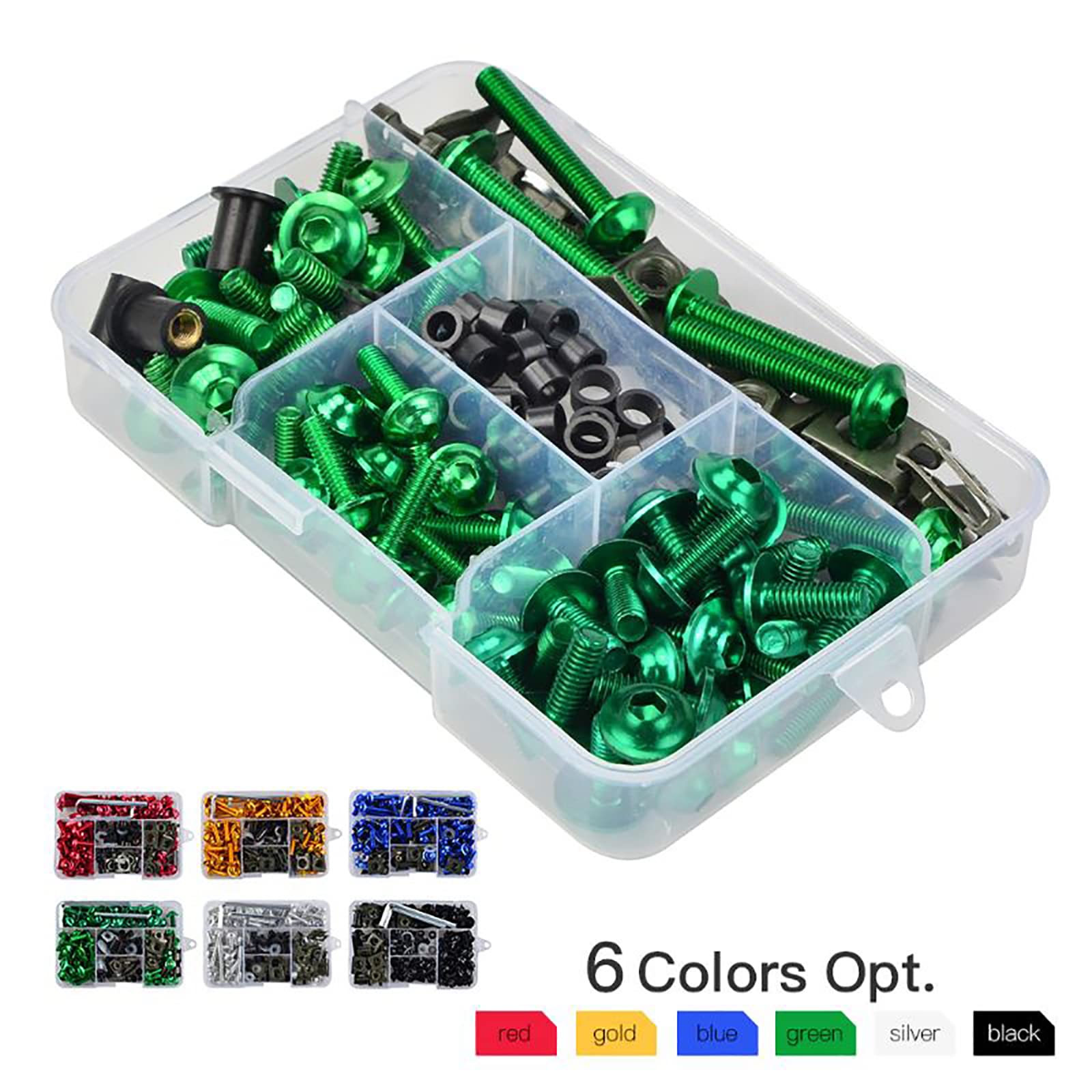 Motorrad Verkleidung Schrauben Kit Schrauben 177 Stück Karosserie Schrauben Mutter Ersatz CNC Legierung M6 M5 Motorräder Bolzen Clip Mutter für Motorrad Auto Zubehör (177 PCS-Grün)
