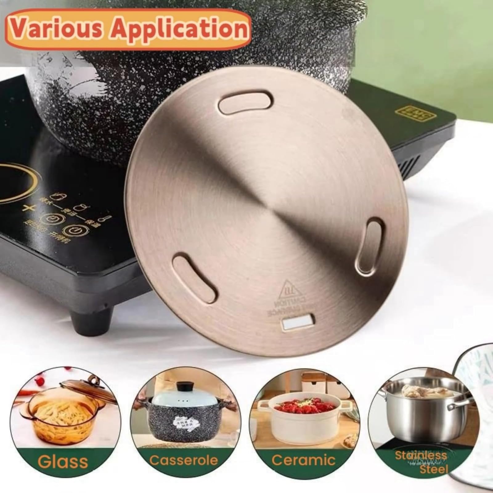 Piastra Adattatore e Diffusore di Calore per Piano Cottura a Induzione, in Acciaio Inossidabile con Manico Rimovibile e Compatibile con Fornelli a Gas e Elettrici (Argento, 20cm)