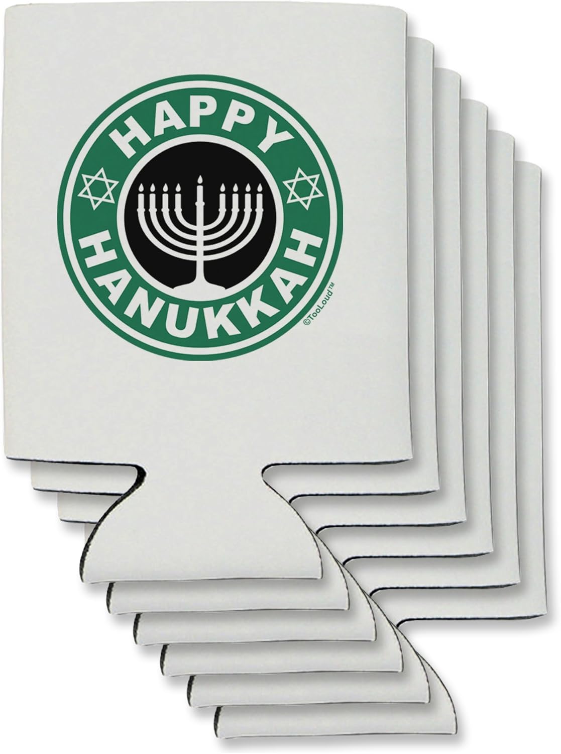 TooLoud Happy Hanukkah Latte Logo Can/Bottle Insulator Coolers - 6 Pieces