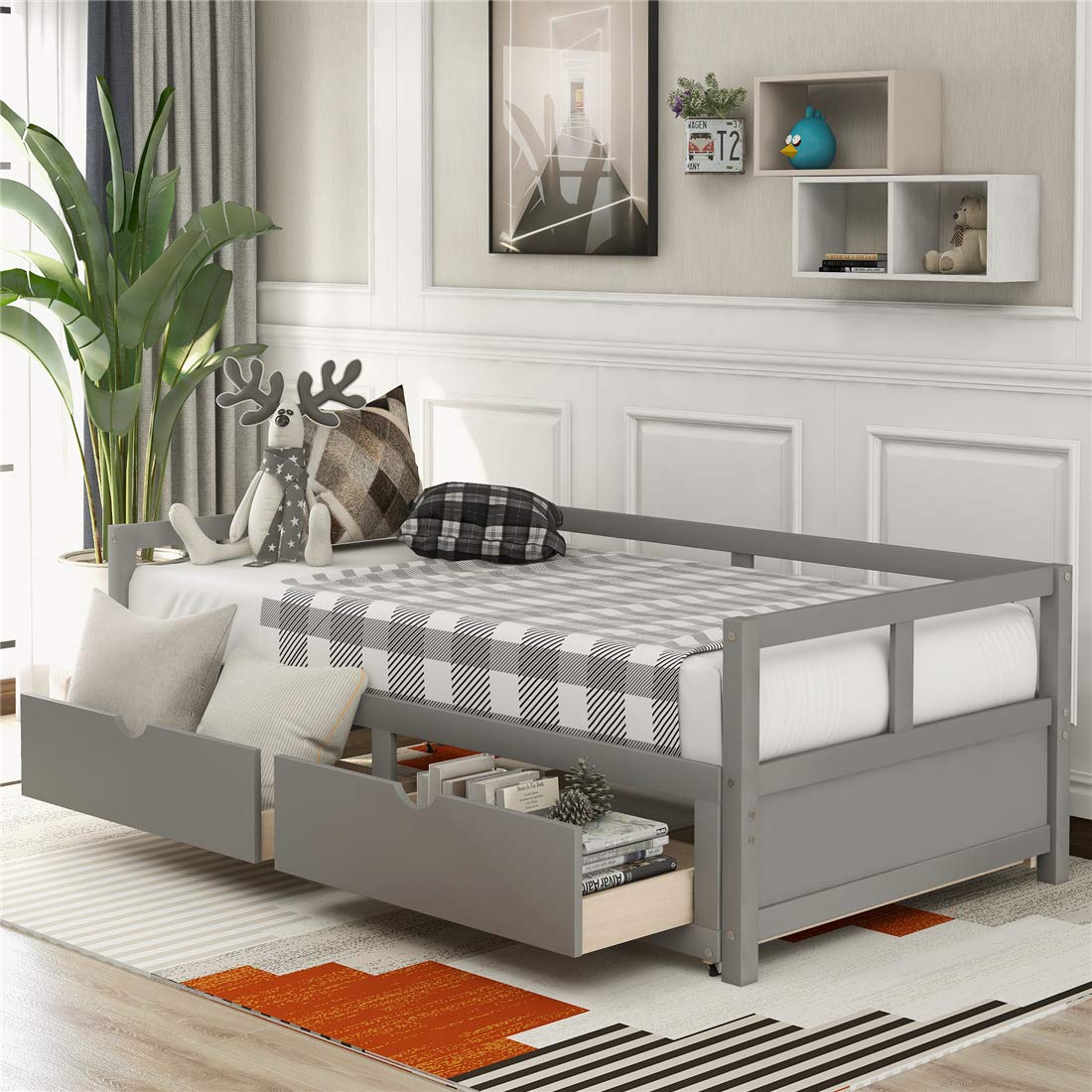 Buy Extendable Bed Daybed with Storage Drawers, Wooden Sofa Bed