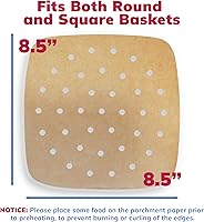 Vista 2 de Reli. Forros de papel pergamino para freidora de aire (400 piezas) marrón Hojas desechables cuadradas de 8.5 pulgadas Papel pergamino