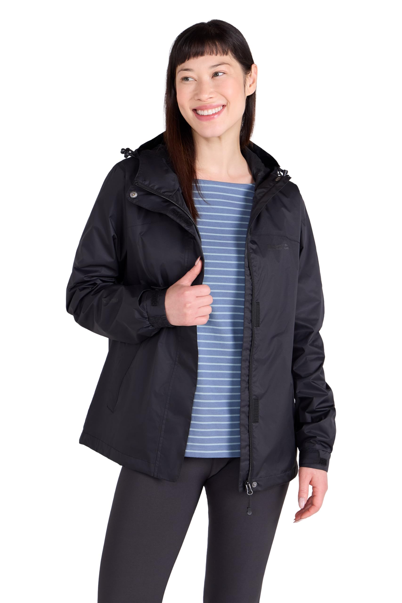 Mountain Warehouse Women's Black 'Torrent' Waterproof Lightweight Breathable Hooded Zip Up Jacket In | Size: 18