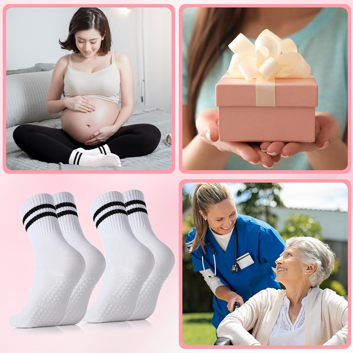 Chicingyou 15 Pairs Pilates Socks with Grips for Women Yoga Non Slip Crew Socks for Barre Slipper Workout Hospital Gift